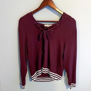Express One Eleven Maroon Lace Up Front Hoodie